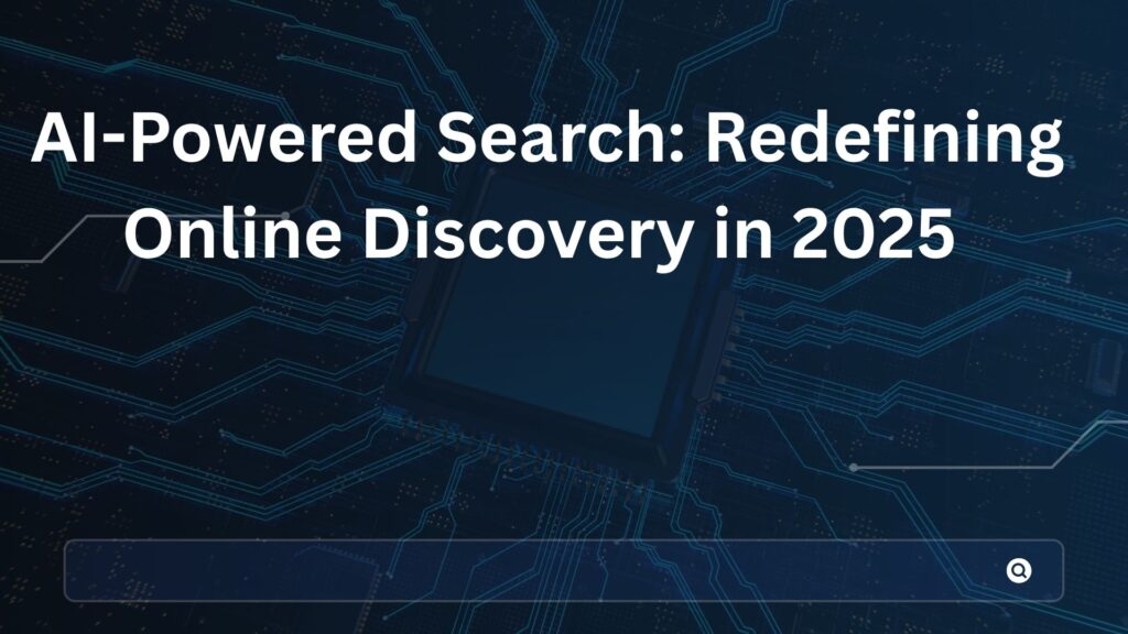 AI-powered search engine concept showing futuristic online discovery and digital intelligence in 2025