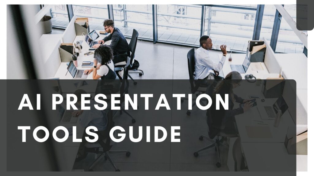 Professional using AI tools for presentation making to design clean and structured business slides on a laptop