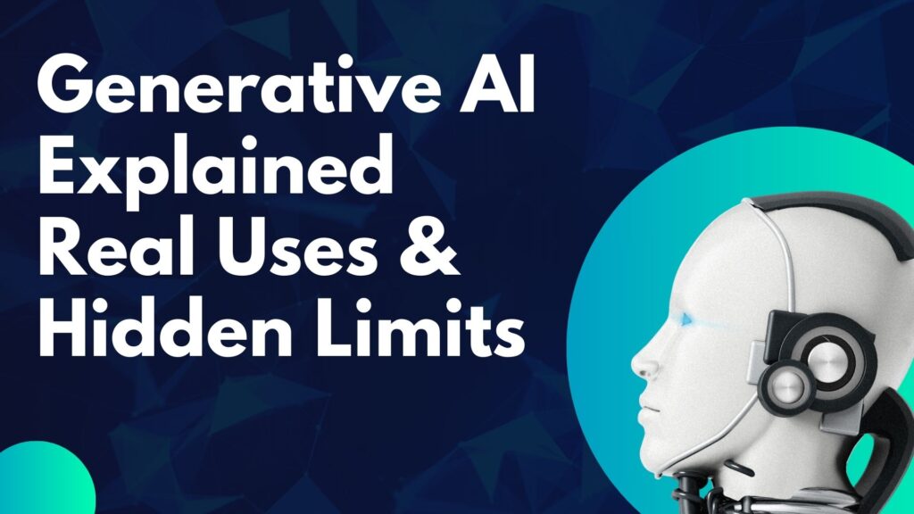 Human working alongside generative AI interface showing text, code, and image tools in a professional workspace setting