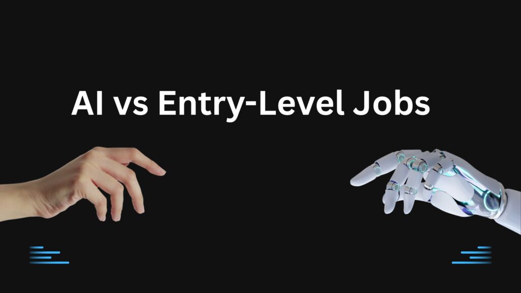 Can AI replace entry-level jobs concept showing a professional working with AI tools and automation in a modern digital workspace